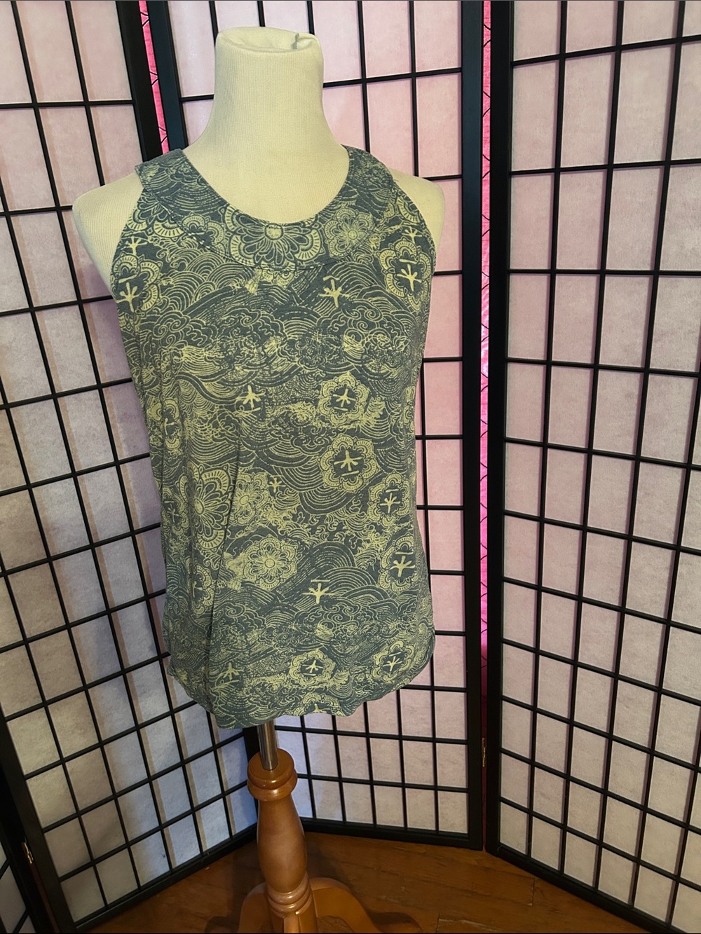 Soybu Sage Green Printed Racerback Tank